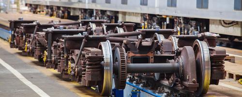 Train bogie and wheel assembly in factory