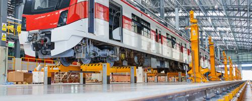 Metro train carriage being built in factory