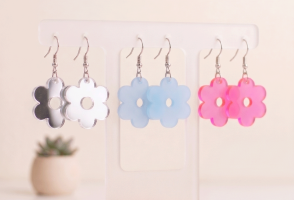 Earrings made out of different type of acrylics
